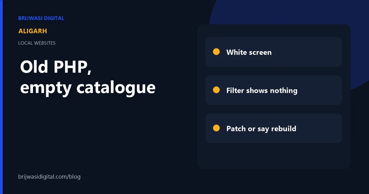 Notes on old PHP errors and empty catalogue filters on an Aligarh website
