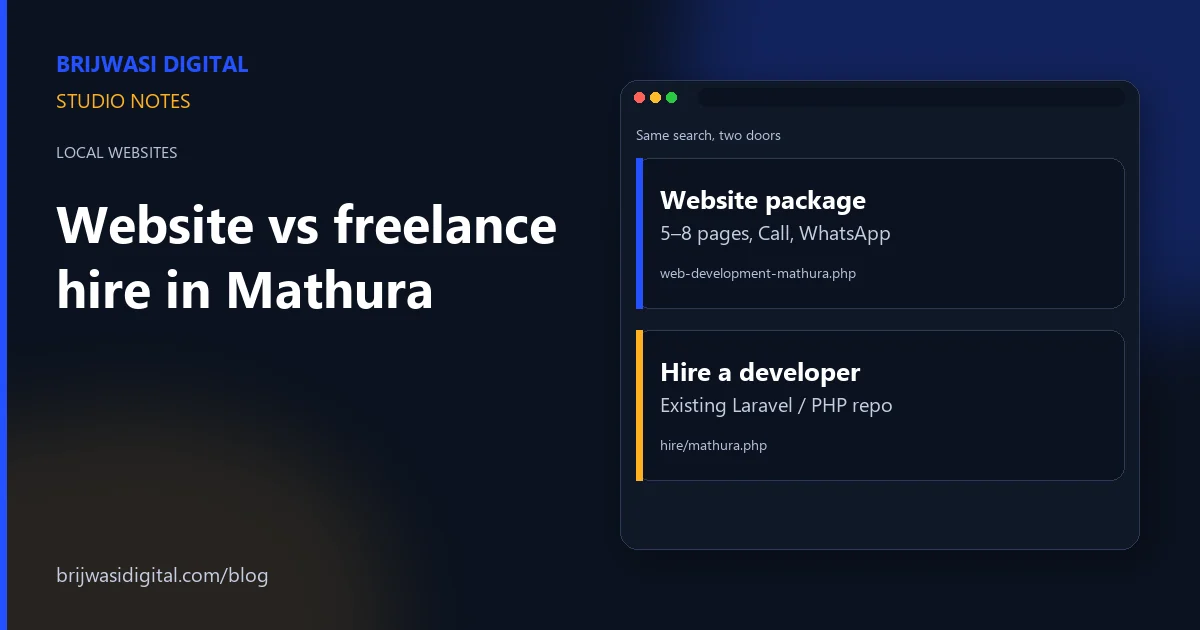 Two doors in Mathura: a 5–8 page website package versus hiring a Laravel developer