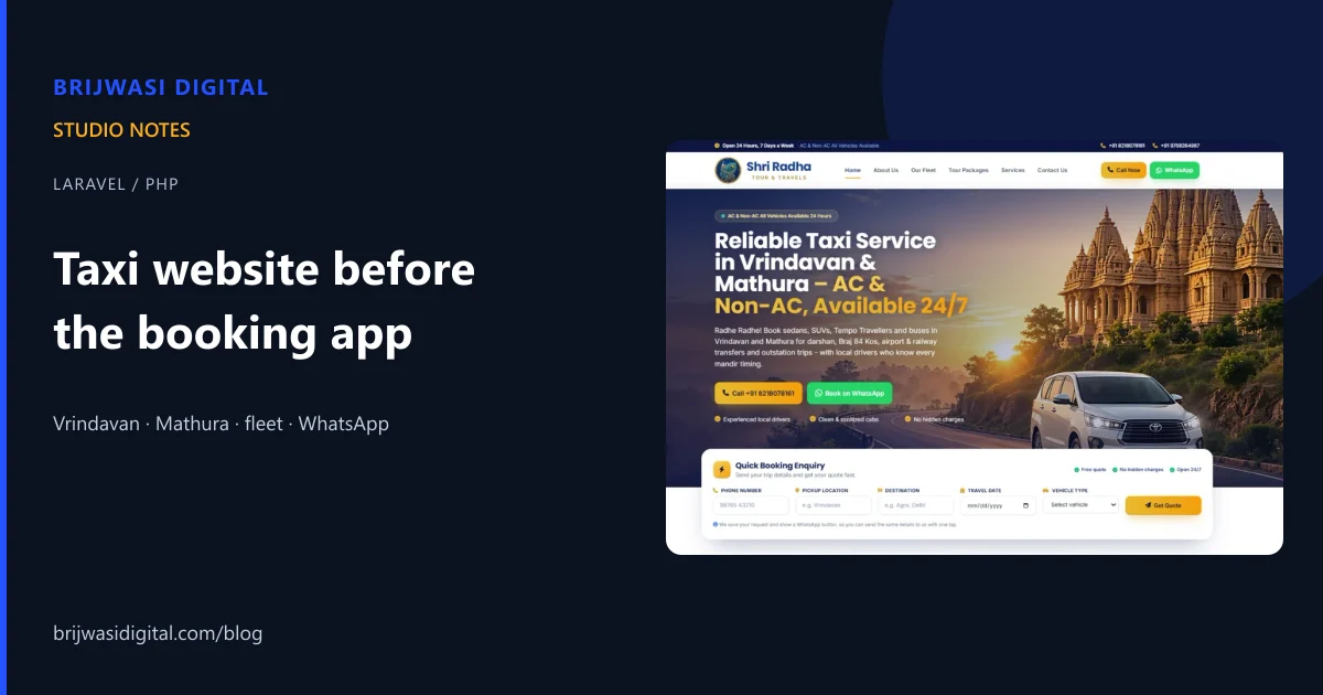 Shri Radha Tour and Travels — Laravel taxi website for Vrindavan and Mathura before a booking app