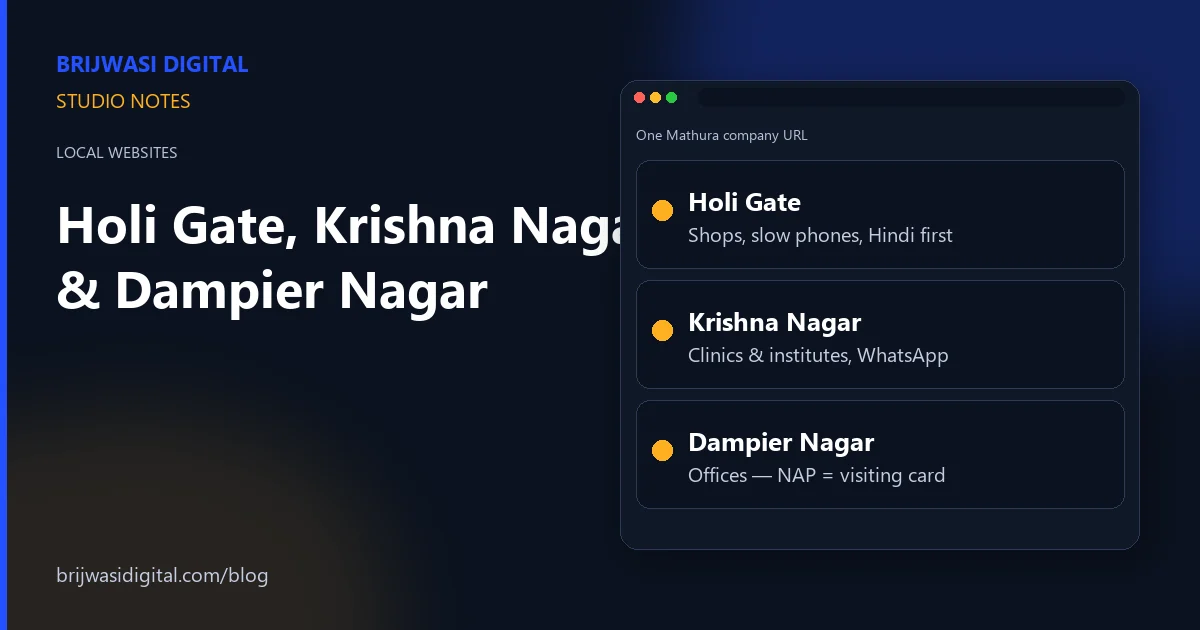 Holi Gate, Krishna Nagar and Dampier Nagar — three Mathura areas, one company website URL