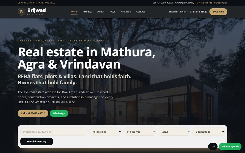 Brijwasi Real Estate website for Mathura, Agra and Vrindavan