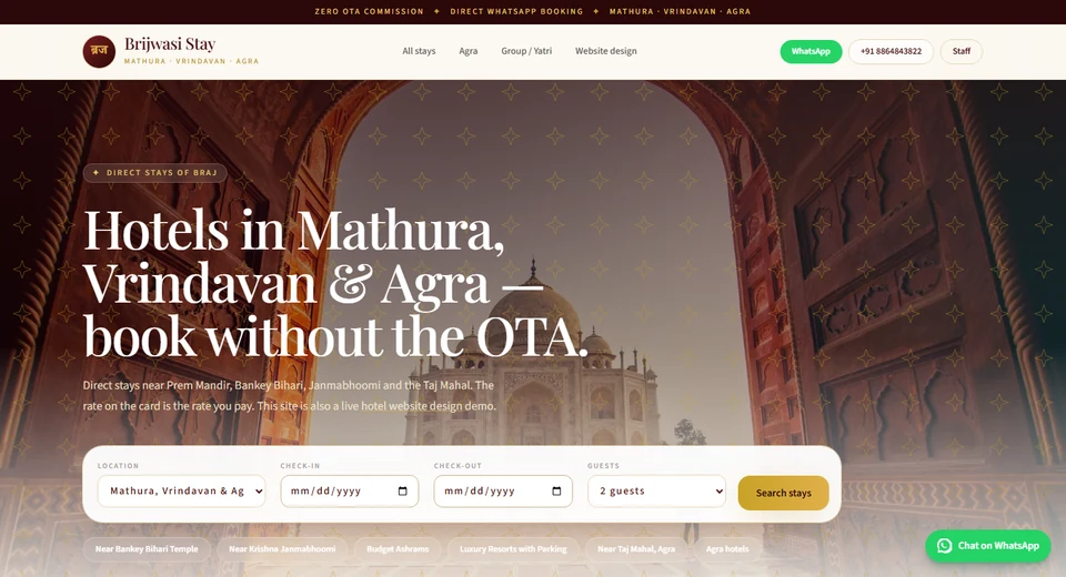 Brijwasi Stay hotel booking website