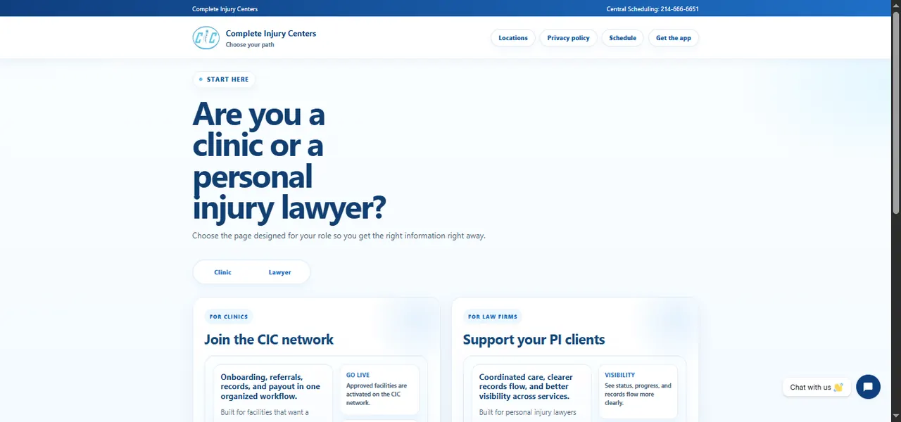 CIC Clinic healthcare website